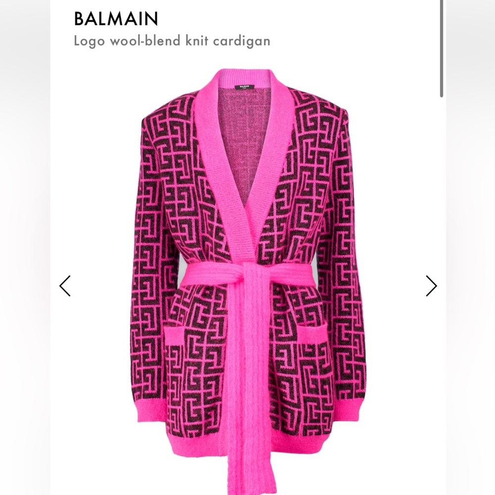 Balmain Vibrant Pink and Black Knit Cardigan